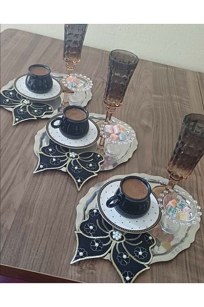 SEVA ÇELİK 20*25 cm Steel Oval Wavy 3 Pcs Serving and Presentation Tray