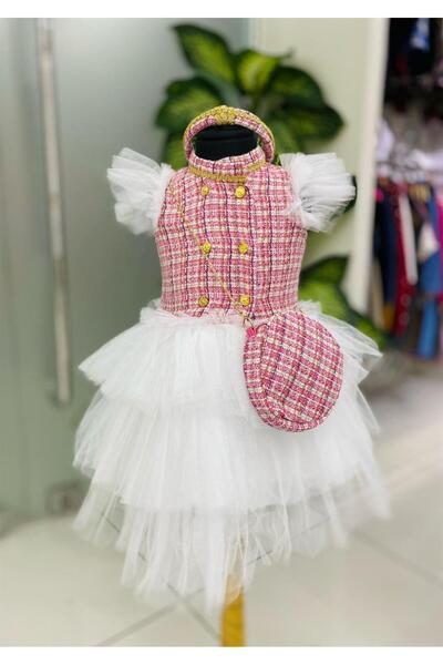 Marka Sensin Kids Girl's Fabric Tutu Skirt and Tutu Sleeve Fluffy Dress Hair Crown Bag Set of 3