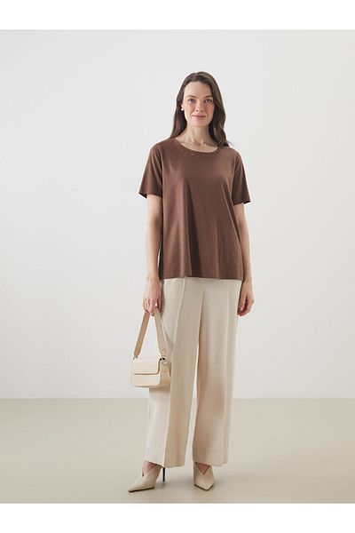 LC Waikiki LCW Grace Brown Crew Neck Μπλούζα με λινό με πέτρες S5Q373Z8NVY25