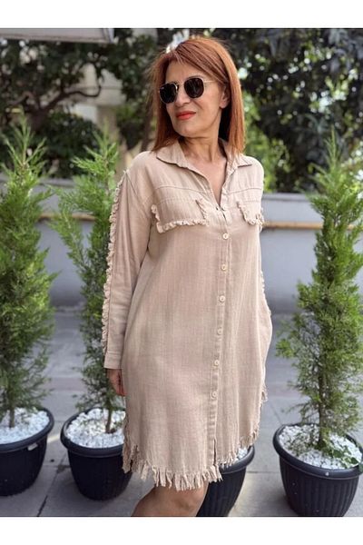 DenizEge Tassel Detailed Tunic/Dress Beige