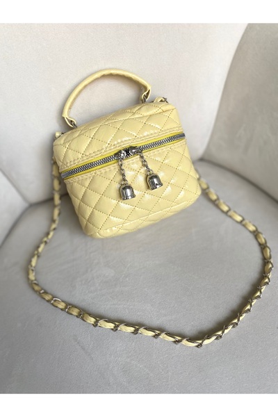 RBH Parlak Mini Kutu Zincir Askılı Fermuar Kapamalı Kadın El Ve Omuz Çanta Luna