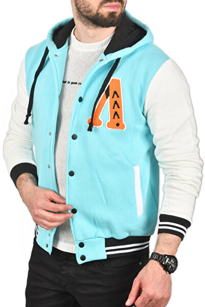 DeepSEA Jachetă pentru bărbați, albastru deschis, cu glugă, cu broderie în trei fire, 2304781