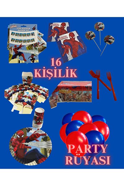 partyrüyası Spiderman Themed Birthday Set for 16 People