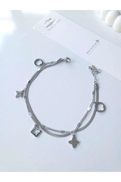 1881 STORE Steel Silver 2-Piece Anklet