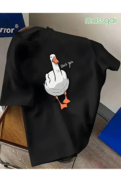 Massgai Tricou oversize unisex Duck You imprimat 100% bumbac