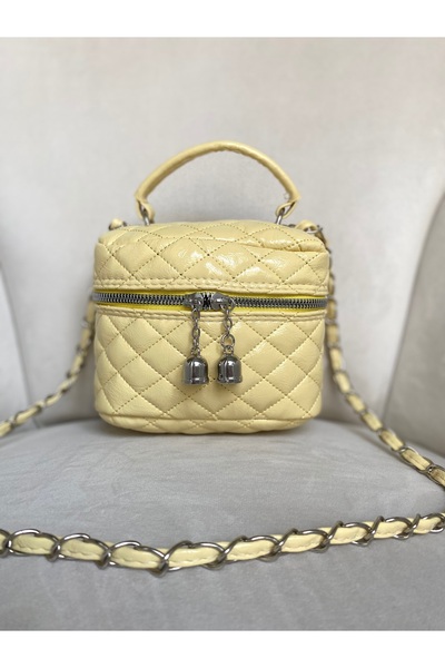 RBH Parlak Mini Kutu Zincir Askılı Fermuar Kapamalı Kadın El Ve Omuz Çanta Luna