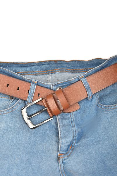 Rizz up Men's Tan 100% Genuine Leather Sports Jeans Belt 4.5 cm Suitable for Jeans and Canvas Pants Belt 2502634