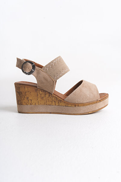 Shoesers Women's Special Design Elastic Double Strap Wedge Heeled Casual Shoes, Suede Sandals