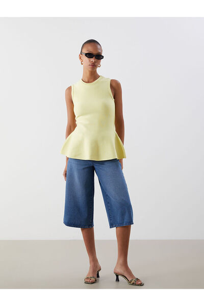 LC Waikiki LCW Vision Sari Bisiklet Yaka Peplum Triko Bluz S5OT91Z8NVY25