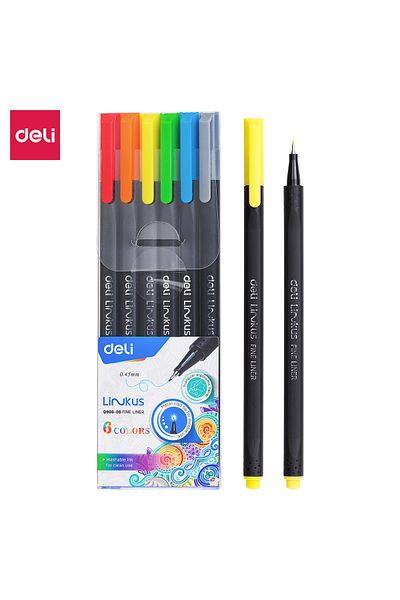 Deli EQ900-06 Pigment Liner Pen 0.45mm, 6PCS – For Technical Drawing & Journaling