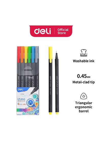 Deli EQ900-06 Pigment Liner Pen 0.45mm, 6PCS – For Technical Drawing & Journaling