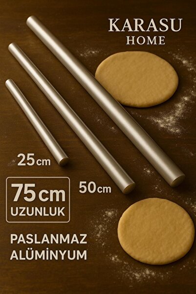 KARASU HOME Alüminyum Paslanmaz Metal Pratık Yufka Açıcı Oklava 30-50-75 cm