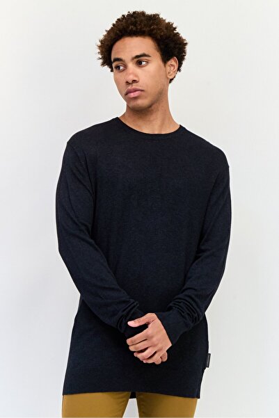 French Connection سترة رجالية محبوكة برقبة دائرية وأكمام طويلة، باللون الأسود