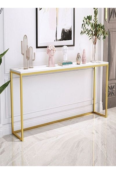 Raffine Console Entryway Hallway Table Home Office Table with Marble Top Heavy Duty Metal Frame 100x75x30cm