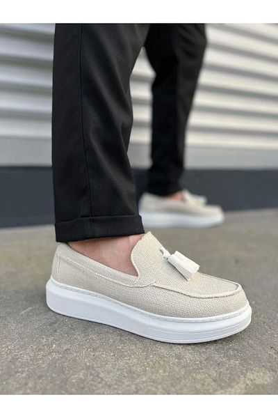 Joy Ayakkabı Komen Jy154 Blaze Laceless Tasseled Linen Men's Casual Sports Classic Shoes Kbt - White