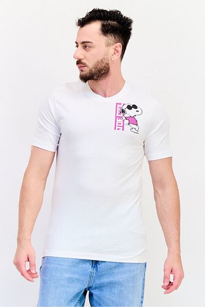 PEANUTS Men Crew Neck Short Sleeves Graphic Print T-Shirt, White