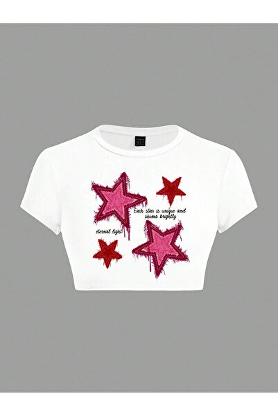 Tarzsokak Κοντομάνικο Crop με στρογγυλή λαιμόκοψη και σχέδιο Star Graphic