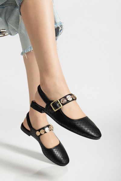 Genetti Lariny Large Stone Buckle Detailed Open Back Elastic Full Mold Daily Women's Ballerinas