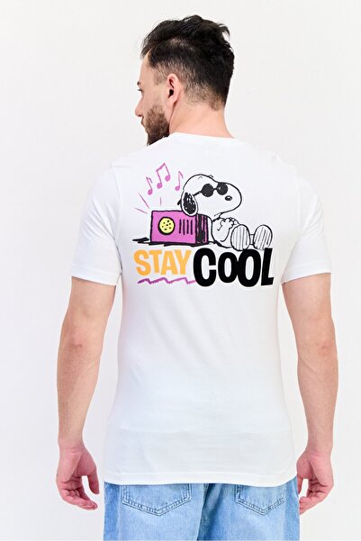 PEANUTS Men Crew Neck Short Sleeves Graphic Print T-Shirt, White