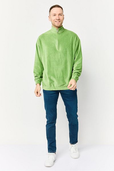 Asos Design Men Oversized Monk Neck Ribbed Long Sleeves Sweatshirt, Green