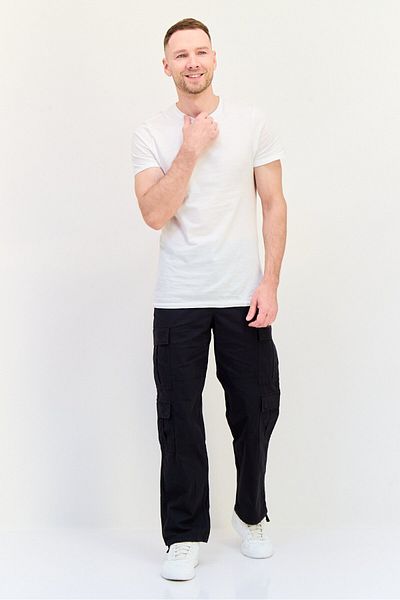 CELIO Men Loose Fit Solid Cargo Pants, Black