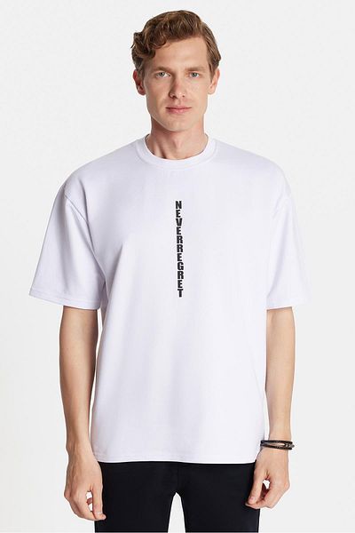 Tudors Ανδρικό μπλουζάκι Oversize με φαρδύ κομμένο βαμβακερό λαιμόκοψη λευκό μπλουζάκι