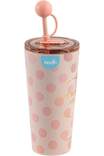 Moon Double Smoothie Cup With Straw 86x86x206mm 473ml / 16oz-Pink