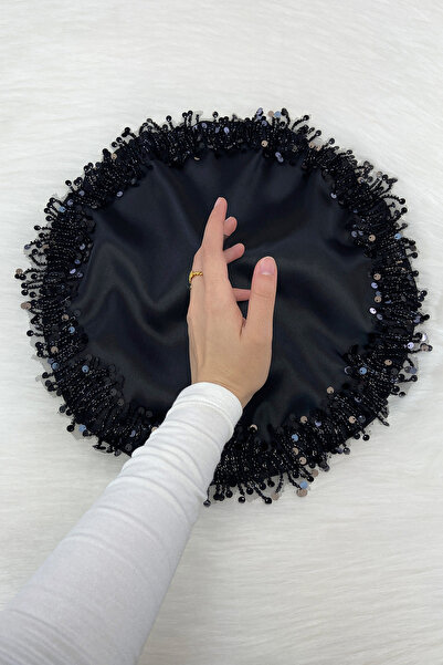 ZEYMERADE Siyah Gelin Damat Mendili, Işıl Işıl Pul Ve Boncuk İşlemeli, Düğün ...