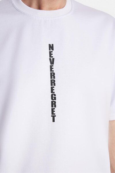 Tudors Чоловічий оверсайз широкий крій бавовняний принт велосипедний комір білий футболка