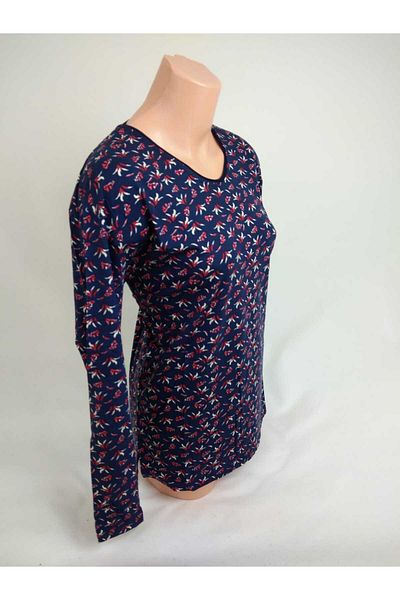 YAŞAR TRİKO Tricou pentru femei, albastru bleumarin, fucsia, cu decolteu în U, cu mânecă lungă, cu model, cu fantă, țesută din viscoză, din bumbac pieptănat