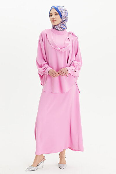 Setrms Taş İşlemeli Fularlı Gömlek & Kloş Etekli Takım