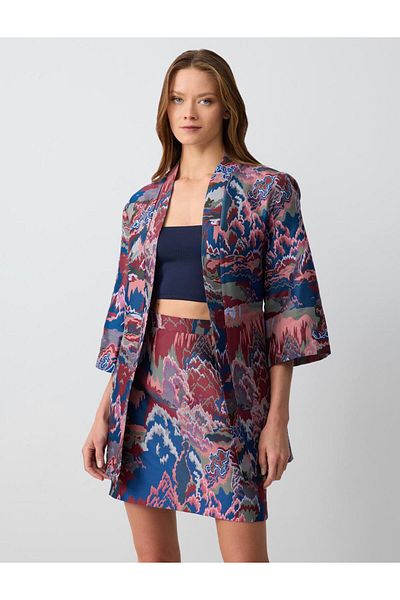 Jimmy Key Straight Cut High Waist Patterned Woven Mini Skirt