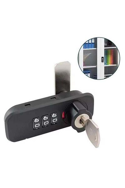 Modafiks Powermaster Pm-26725 Mechanical Black Drawer Cabinet Lock with 3 Digit Combination and Key (Left)