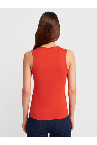 Dilvin 21080 V-Neck Sleeveless Top-Red