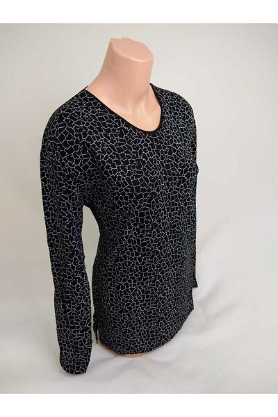 YAŞAR TRİKO Tricou pentru femei, negru, alb, cu decolteu în U, cu mânecă lungă, cu model, cu fantă, din viscoză, din bumbac pieptănat