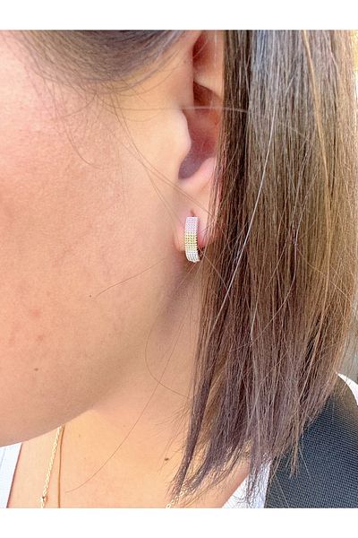 Gümüş sandık 3 Color Minimal 2 cm Hoop Steel Earrings