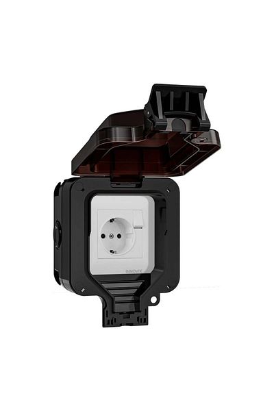 INNOVIX Outdoor Socket, Eu Standard, 250v/16a, Ip66 Waterproof & Dustproof, Black With Switch