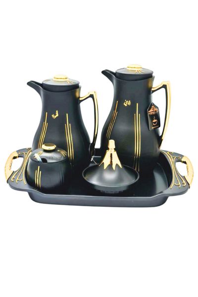 Generic 5-piece hospitality set: thermoses, sugar bowl, date bowl, and serving plate
