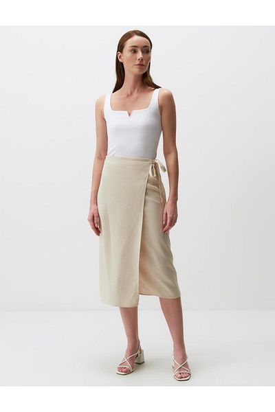Jimmy Key Regular Waist Midi Linen Skirt with Slits