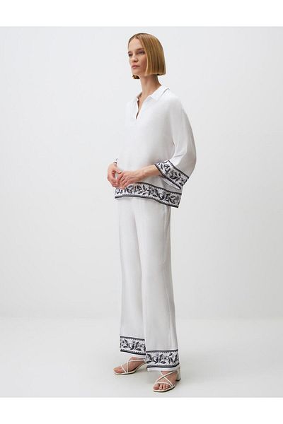 Jimmy Key Wide Leg High Waist Patterned Linen Pants