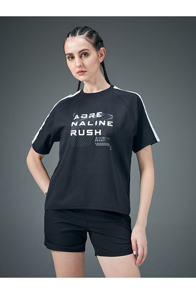 Technosport By Styli Slogan Print Crew Neck Stretch Crop T-Shirt