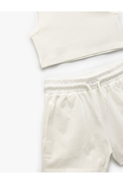 Koton Cotton Sleeveless Crop Top and Tie Waist Shorts Set