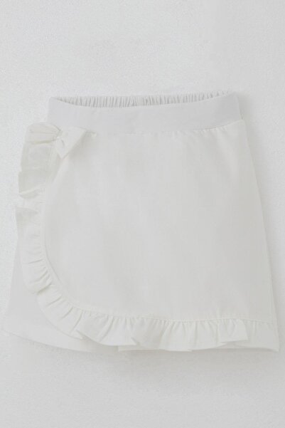 Breeze Kız Çocuk Şort Etek Fiyonk Aksesuarlı Fırfırlı 6-10 Yaş, Ekru