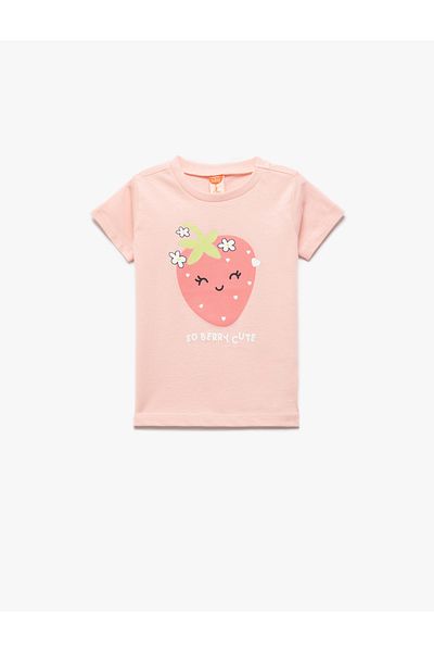 Koton Cotton Short Sleeve Skinny Fit Crew Neck Strawberry Printed T-Shirt