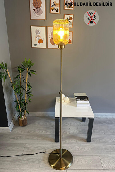 Bamyum Wingmn Bal Rengi Cam Lambader Düz İnce Gövde Modern Metal Oturma Odası Çalışma Odası Zemin Lambası