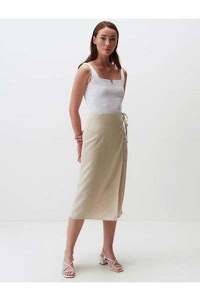 Jimmy Key Regular Waist Midi Linen Skirt with Slits
