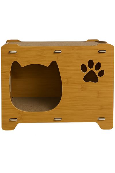 Buntz Casuta din MDF pentru pisici cu placi de zgariat, Buntz, pentru interior, 44x28.5x30.5cm, Maro