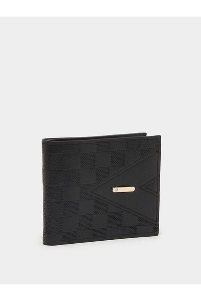 Styli Black Solid Checkered Wallet