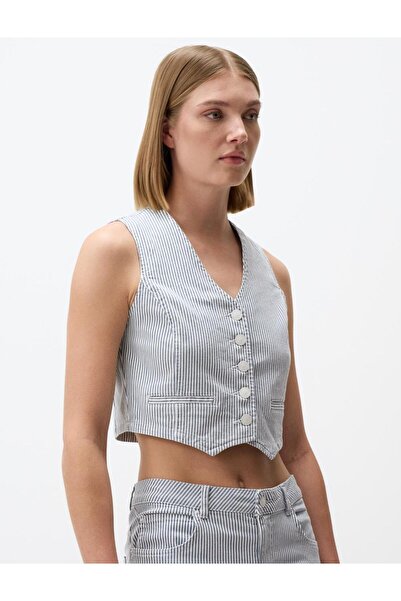 Jimmy Key V-Neck Sleeveless Striped Denim Vest