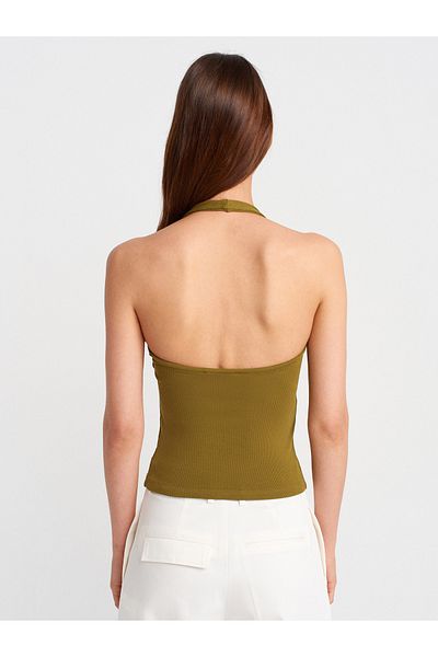 Dilvin 21052 Halter Neck Top-K.Fat Green